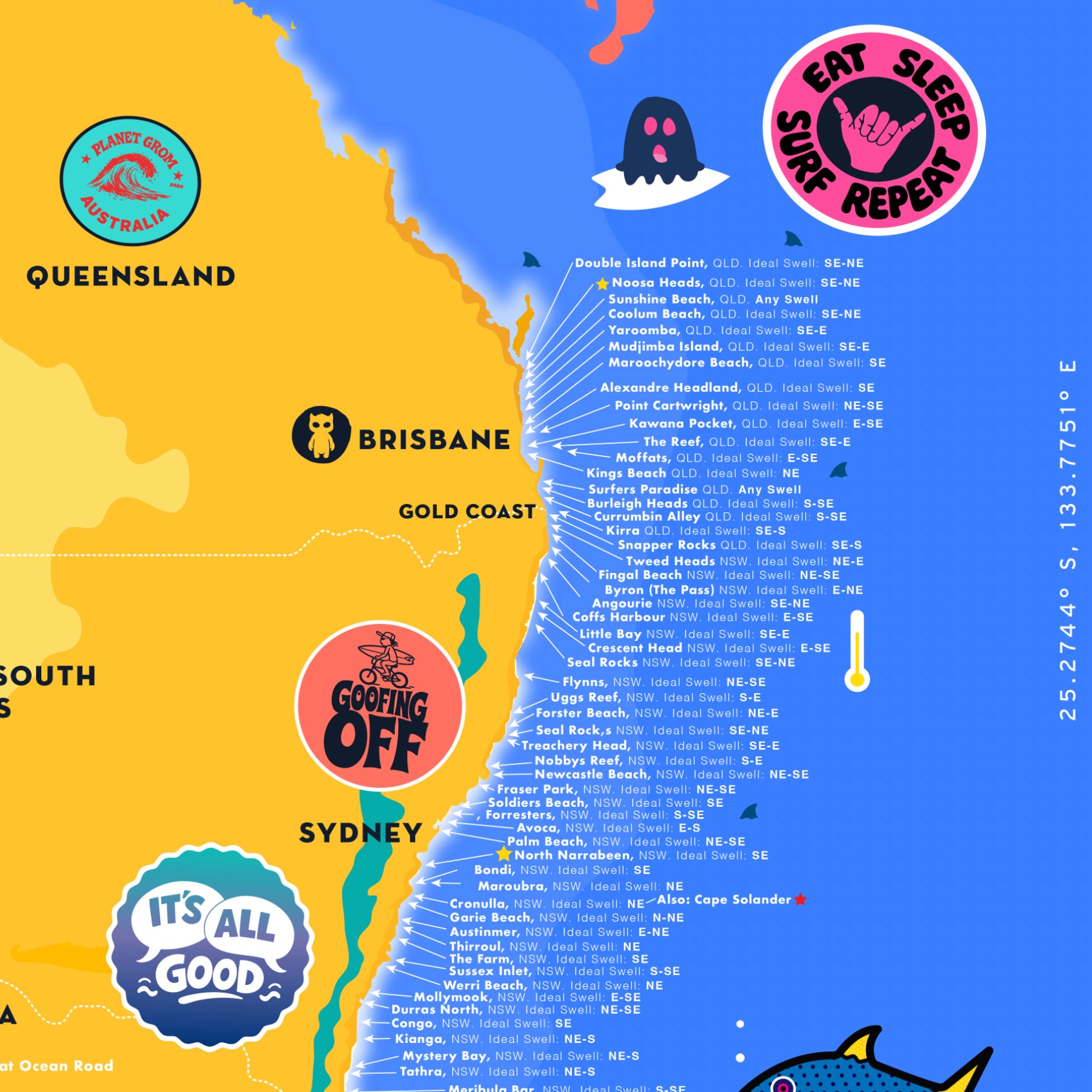 Great Surf Breaks of Australia (Grom's &amp; Big Grom's map)