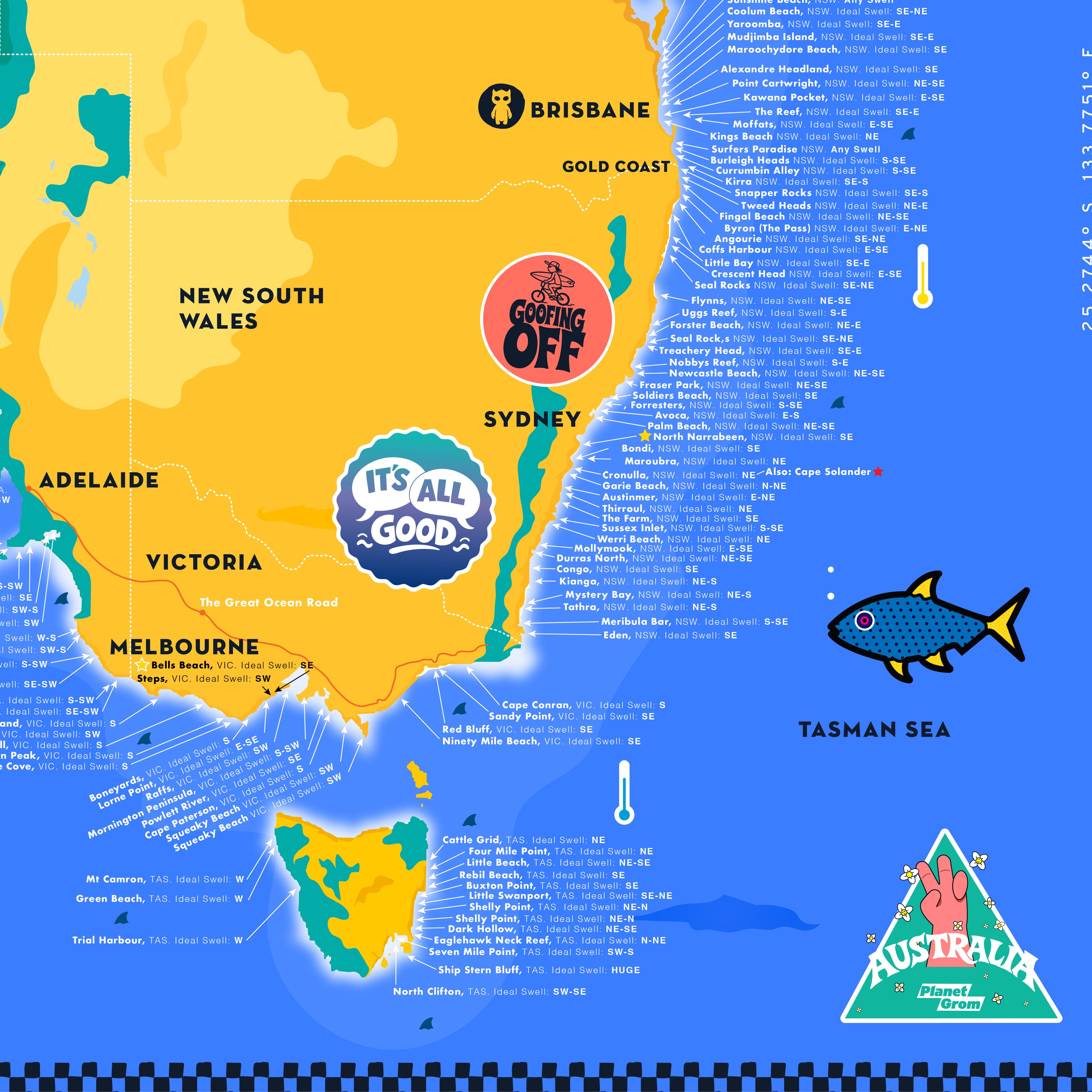 Great Surf Breaks of Australia (Grom's &amp; Big Grom's map)